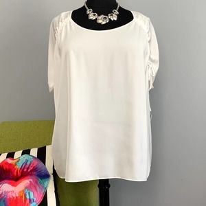 Sejour White Ruched Sleeve Blouse Top